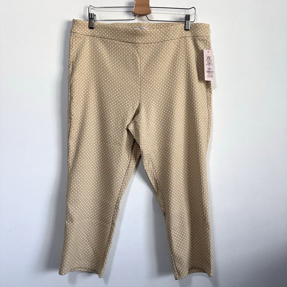 Nanette Lepore Pants XL Pull On Crop Warm Sand White Polka Dot Stretch Knit NEW